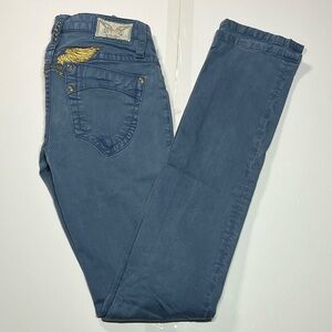 Robin’s Jean Size 25 Women Blue Gold Wing Embroidered Low Rise Jeans Made in USA
